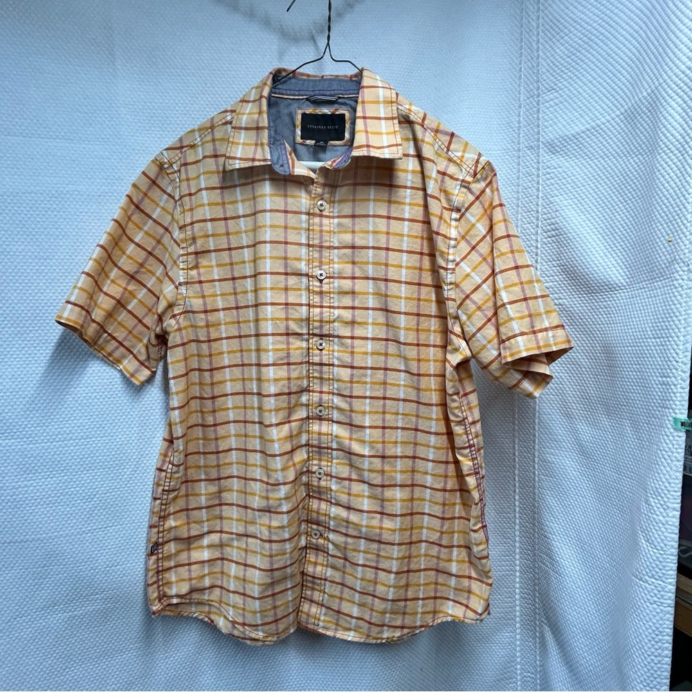 Geoffrey Beene Orange and Yellow Casual Button Down Shirt Medium